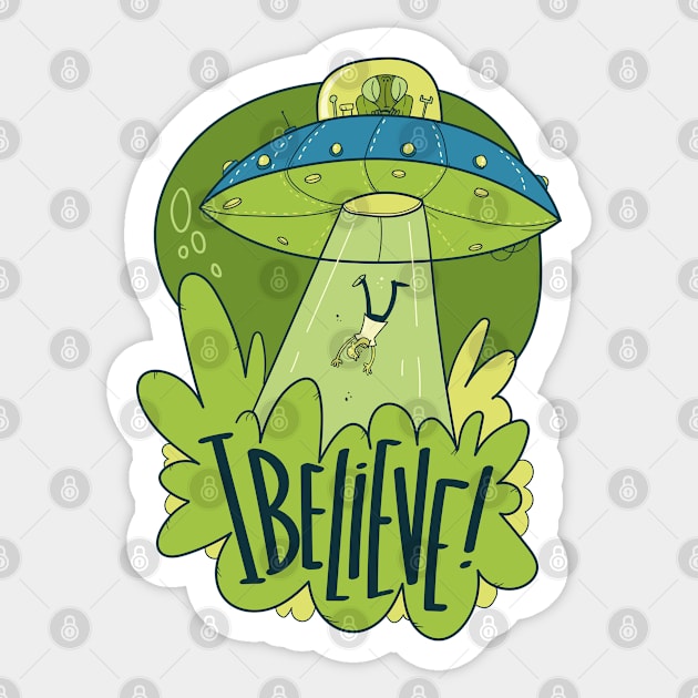 UFO Abduction I Believe Alien Sticker by Mako Design 